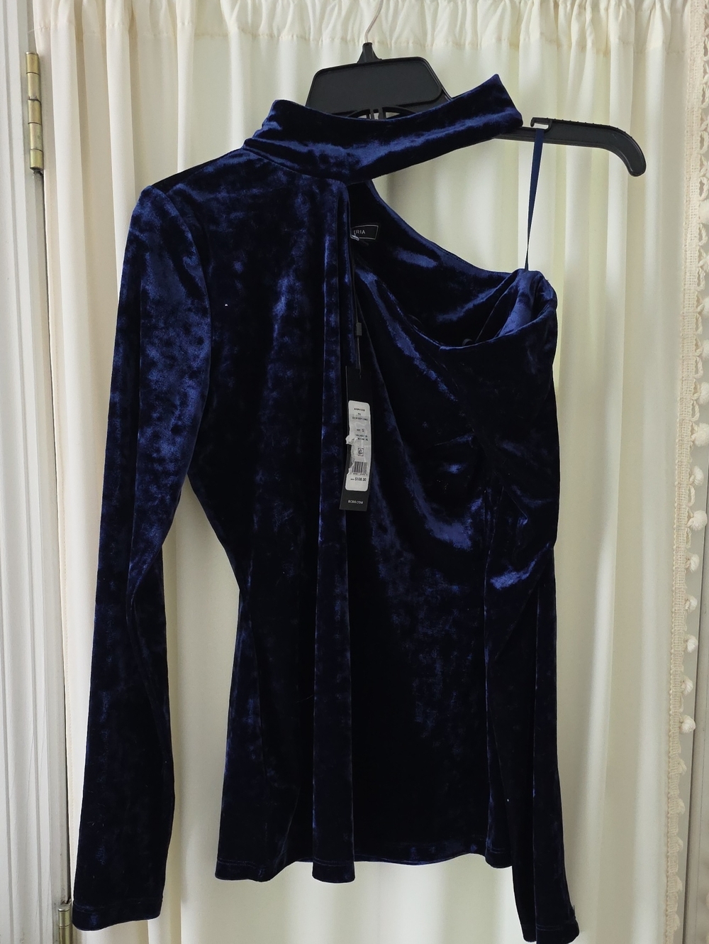 BCBG One-Shoulder Velvet Dress in Navy